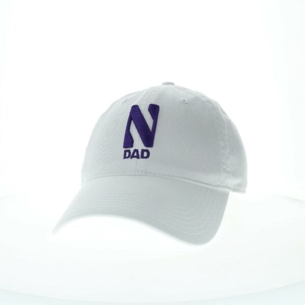 Northwestern University Wildcats Unconstructed White Cotton Twill Hat with N & Dad Design