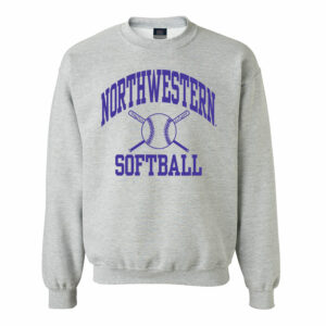 Northwestern University Wildcats Sport Grey Crewneck Sweatshirt with Softball Design