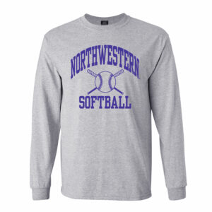 Northwestern University Wildcats Sport Grey Long Sleeve Tee Shirt with Softball Design