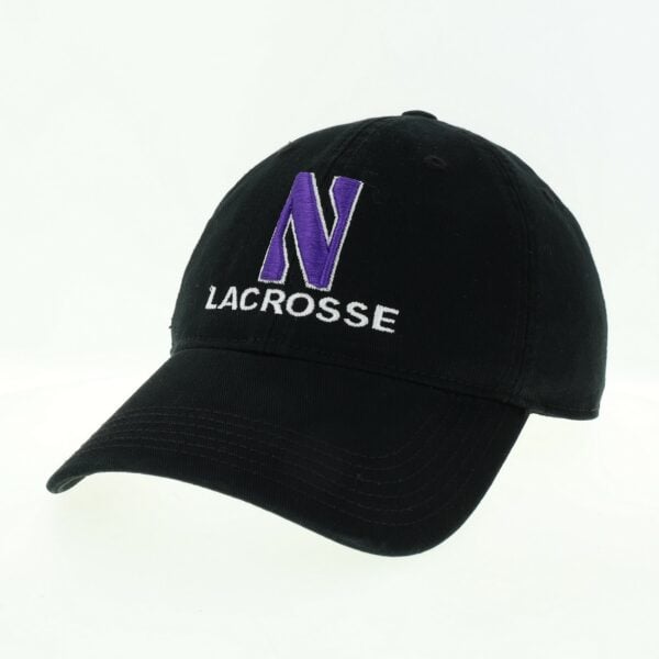 Northwestern University Wildcats Unconstructed Black Cotton Twill Hat with N & Lacrosse Design