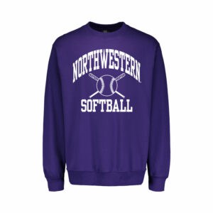 Northwestern University Wildcats Purple Crewneck Sweatshirt with Softball Design
