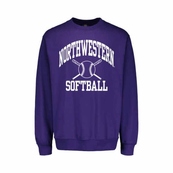 Northwestern University Wildcats Purple Crewneck Sweatshirt with Softball Design