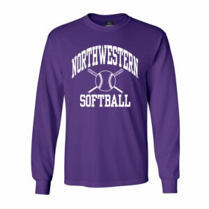 Northwestern University Wildcats Purple Long Sleeve Tee Shirt with Softball Design