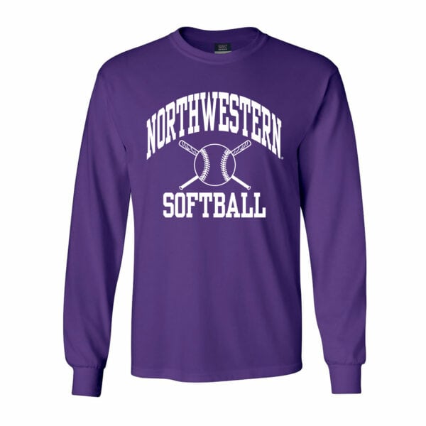 Northwestern University Wildcats Purple Long Sleeve Tee Shirt with Softball Design