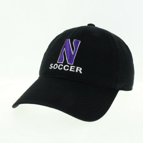 Northwestern University Wildcats Unconstructed Black Cotton Twill Hat with N & Soccer Design