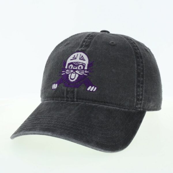Northwestern University Wildcats Legacy Unconstructed Adjustable Black Terra Twill Hat with Vintage Cat with Helmet Design