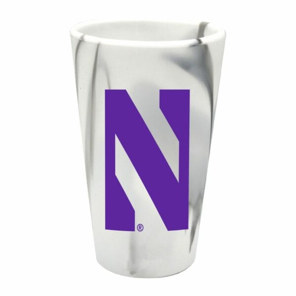 Northwestern University Wildcats 16 oz. White Marbleized Silicone Pint Glass With Stylized N Design