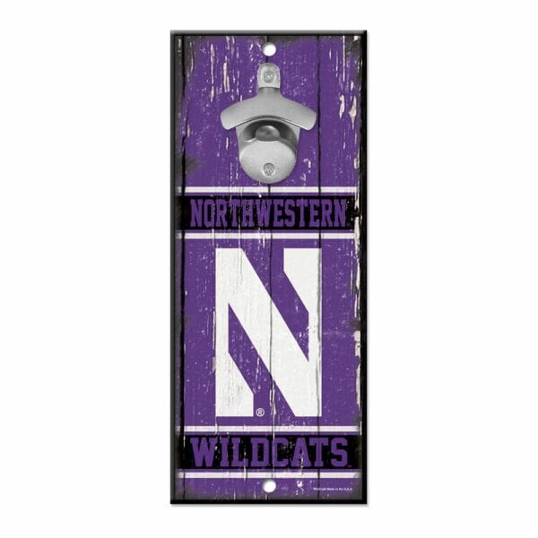 Northwestern University Wildcats Bottle Opener Wood Sign 5"X11"