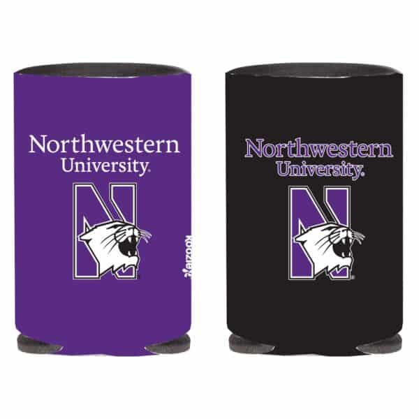 Northwestern University Wildcats Full Color Two Sided Print Collapsible Koozie Can Cooler with Northwestern University Over N-Cat Design