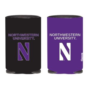Northwestern University Wildcats Full Color Two Sided Print Collapsible Koozie Can Cooler with Northwestern University Over Stylized N Design