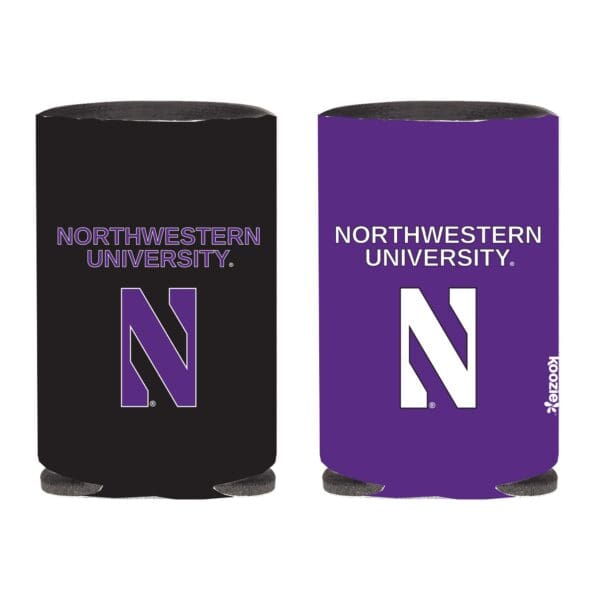Northwestern University Wildcats Full Color Two Sided Print Collapsible Koozie Can Cooler with Northwestern University Over Stylized N Design