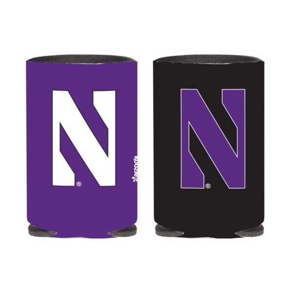 Northwestern University Wildcats Full Color Two Sided Print Collapsible Koozie Can Cooler with Stylized N Design