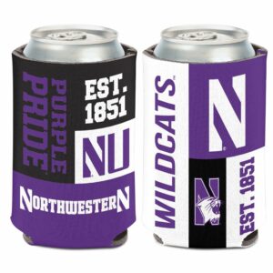 Northwestern University Wildcats Color Block 2 Sided Print Can Cooler 12oz.