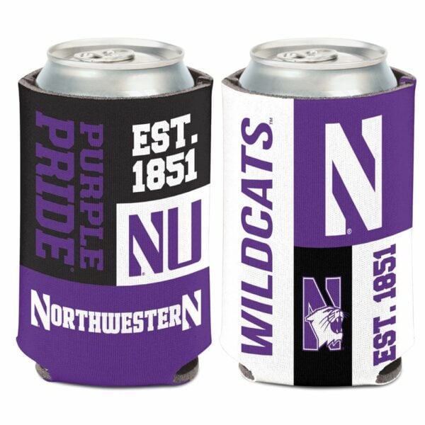 Northwestern University Wildcats Color Block 2 Sided Print Can Cooler 12oz.