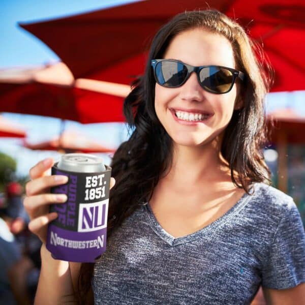 Northwestern University Wildcats Color Block 2 Sided Print Can Cooler 12oz.-2