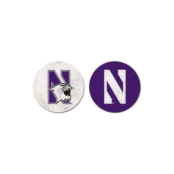 Northwestern University Wildcats Auto Coasters Set of Two with N-Cat & N Design