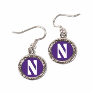Northwestern University Wildcats Purple Circular Drop Earing and N design