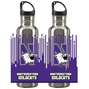 Northwestern University Wildcats 24 oz. Silver Stainless Steel Water Bottle With Full Color N-Cat Design