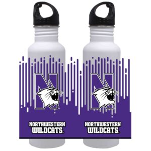 Northwestern University Wildcats 24 oz. White Stainless Steel Water Bottle With Full Color N-Cat Design