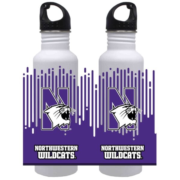Northwestern University Wildcats 24 oz. White Stainless Steel Water Bottle With Full Color N-Cat Design