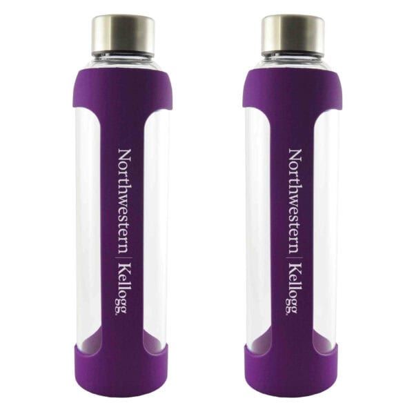 Northwestern I Kellogg Laser Engraved 20 oz. Purple Silicone Wrapped Glass Water Bottle