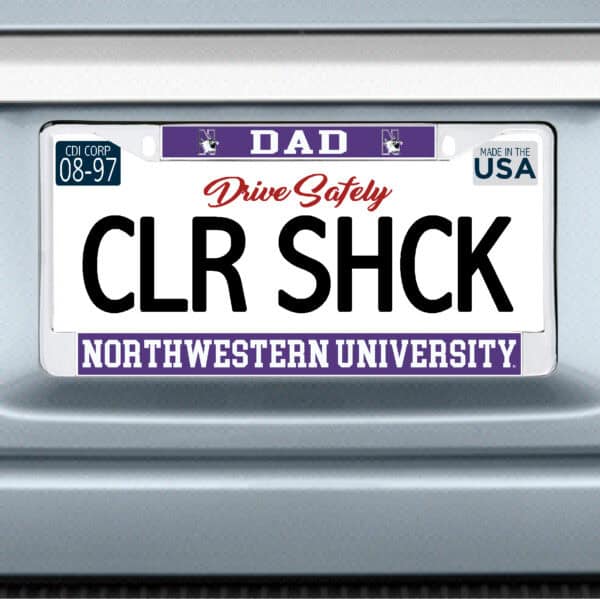 Northwestern University Wildcats Chrome License Plate Frame with Purple Laser Cut Insert -DAD/NORTHWESTERN UNIVERSITY