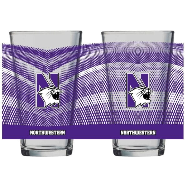 Northwestern University Wildcats 16 oz. Halftone Pint Glass With Colorful Northwestern & N-Cat Design