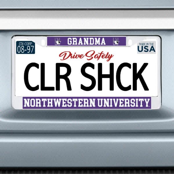 Northwestern University Wildcats Chrome License Plate Frame with Laser Cut Acrylic Purple Inset -Grandma/Northwestern University