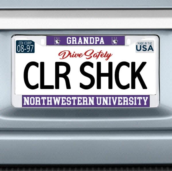 Northwestern University Wildcats Chrome License Plate Frame with Laser Cut Acrylic Purple Inset -Grandpa/Northwestern University