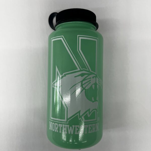 Northwestern University Wildcats 32 oz. Glow Green Tritan Wide Mouth Nalgene Water Bottle with N-Cat Design