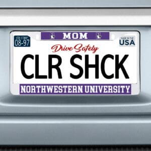 Northwestern University Wildcats Chrome License Plate Frame with Purple Laser Cut Insert MOM/NORTHWESTERN UNIVERSITY Design