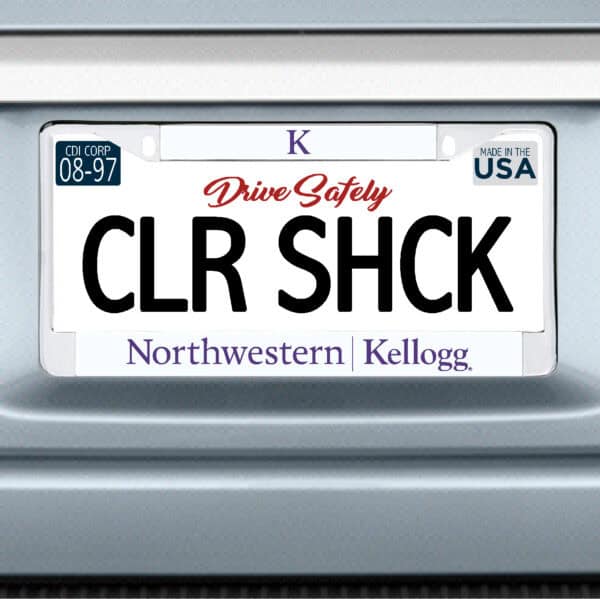 Northwestern I Kellogg Chrome License Plate Frame with White Laser Cut Insert