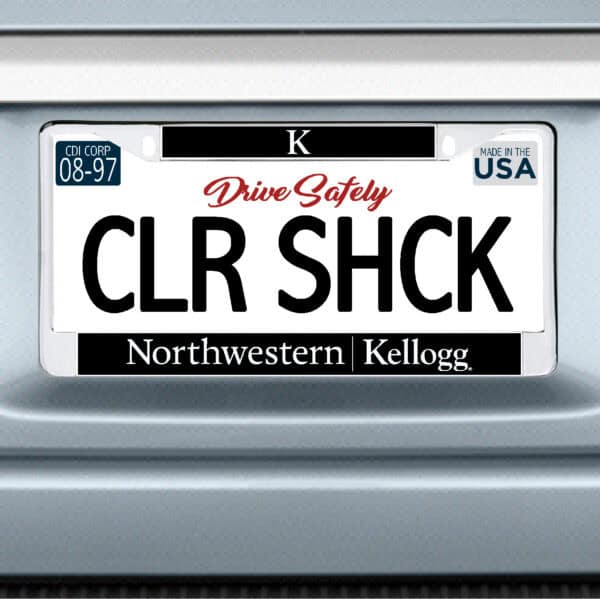 Northwestern I Kellogg Chrome License Plate Frame with Black Laser Cut Insert