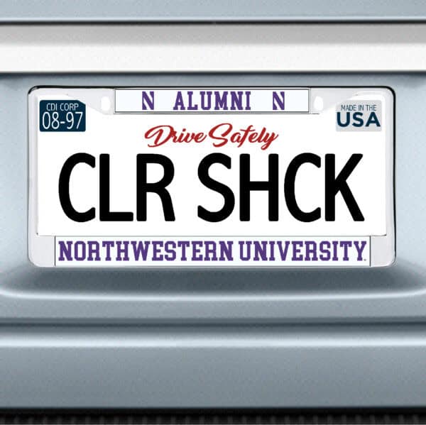 Northwestern University Wildcats Chrome License Plate Frame with White Laser Cut N Alumni N/Northwestern University Inserts