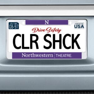 Northwestern University Wildcats Chrome License Plate Frame with Purple Laser Cut Northwestern/Theatre Insert