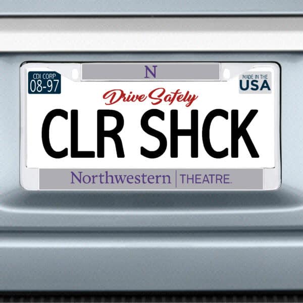 Northwestern University Wildcats Chrome License Plate Frame with Grey Laser Cut Northwestern/Theatre Insert