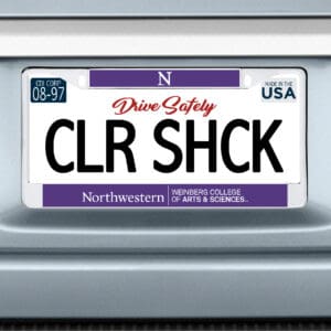 Northwestern University Wildcats Chrome License Plate Frame with Purple Laser Cut Northwestern/Weinberg College of Arts & Sciences Insert