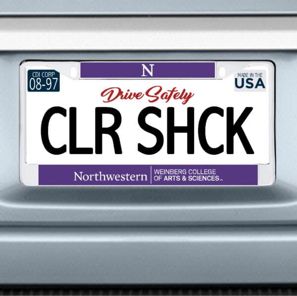 Northwestern University Wildcats Chrome License Plate Frame with Purple Laser Cut Northwestern/Weinberg College of Arts & Sciences Insert