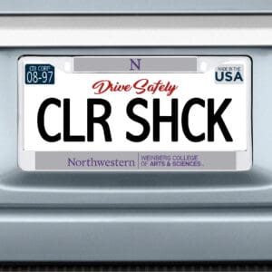 Northwestern University Wildcats Chrome License Plate Frame with Grey Laser Cut Northwestern/Weinberg College of Arts & Sciences Insert