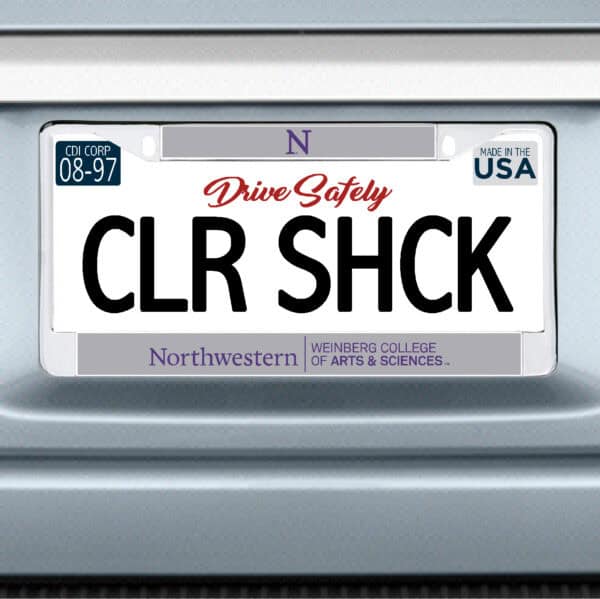 Northwestern University Wildcats Chrome License Plate Frame with Grey Laser Cut Northwestern/Weinberg College of Arts & Sciences Insert
