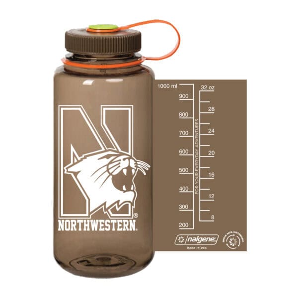 Northwestern University Wildcats 32 oz. Wood Tritan Wide Mouth Nalgene Water Bottle with N-Cat Design