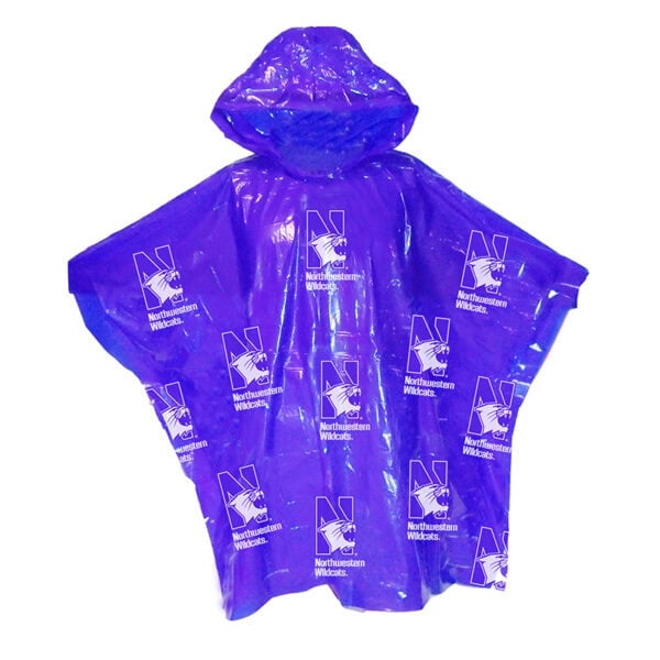 Northwestern University Wildcats Purple Rain Poncho with All Over N-Cat Design
