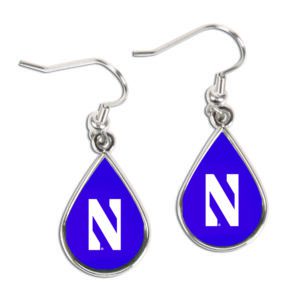 Northwestern University Wildcats Purple Tear Drop Wire Dangle Earing with N Design