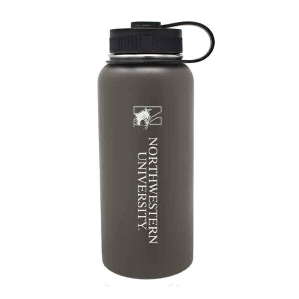 Northwestern University Wildcats 32 oz. Laser Engraved Gunmetal Boundless Travel Tumbler Water Bottle With N-Cat Design