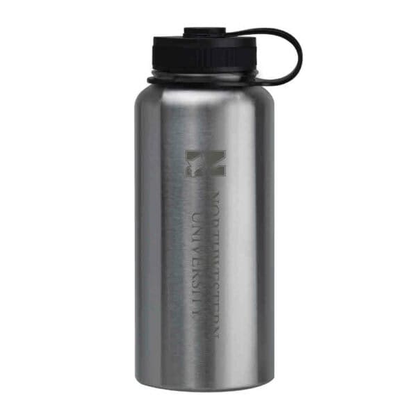 Northwestern University Wildcats 32 oz. Laser Engraved Silver Boundless Travel Tumbler Water Bottle With N-Cat Design
