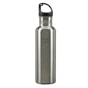 Northwestern University Wildcats 24 oz. Laser Engraved Silver Stainless Steel Water Bottle With N-Cat Design