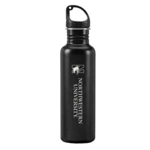 Northwestern University Wildcats 24 oz. Laser Engraved Black Stainless Steel Water Bottle With N-Cat Design