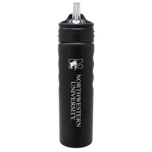 Northwestern University Wildcats 24 oz. Laser Engraved Black Grip Water Bottle With N-Cat Design