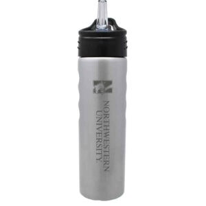 Northwestern University Wildcats 24 oz. Laser Engraved Silver Grip Water Bottle With N-Cat Design