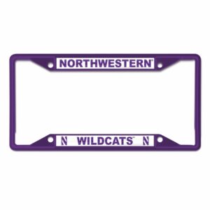 Northwestern University Wildcats Purple License Plate Frame with Laser Cut Acrylic White Insert with Purple Northwestern/ N Wildcats N inserts